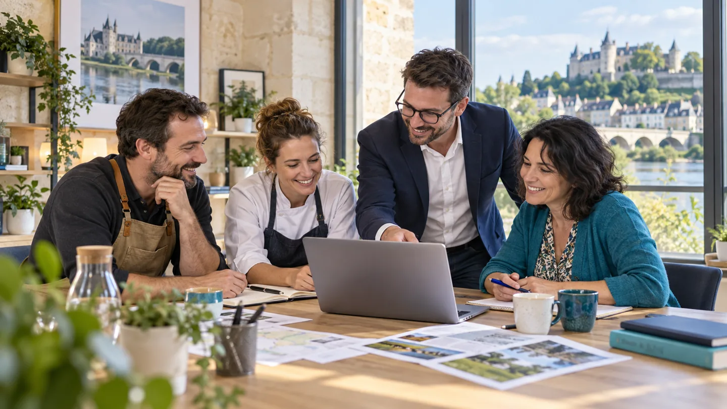 Entrepreneurs locaux et consultant numérique réunis autour d’un projet en Indre-et-Loire