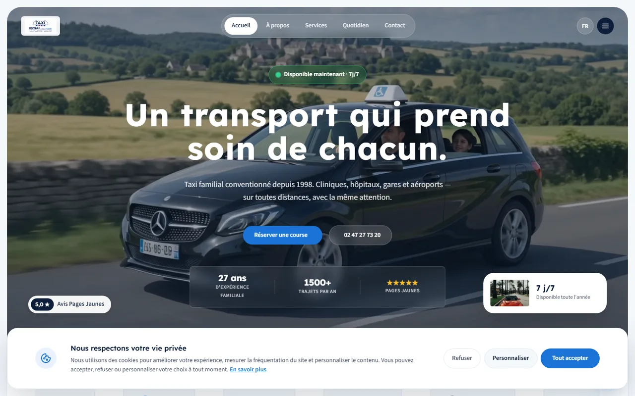 Aperçu d’une maquette de site pour un service de transport et de proximité.