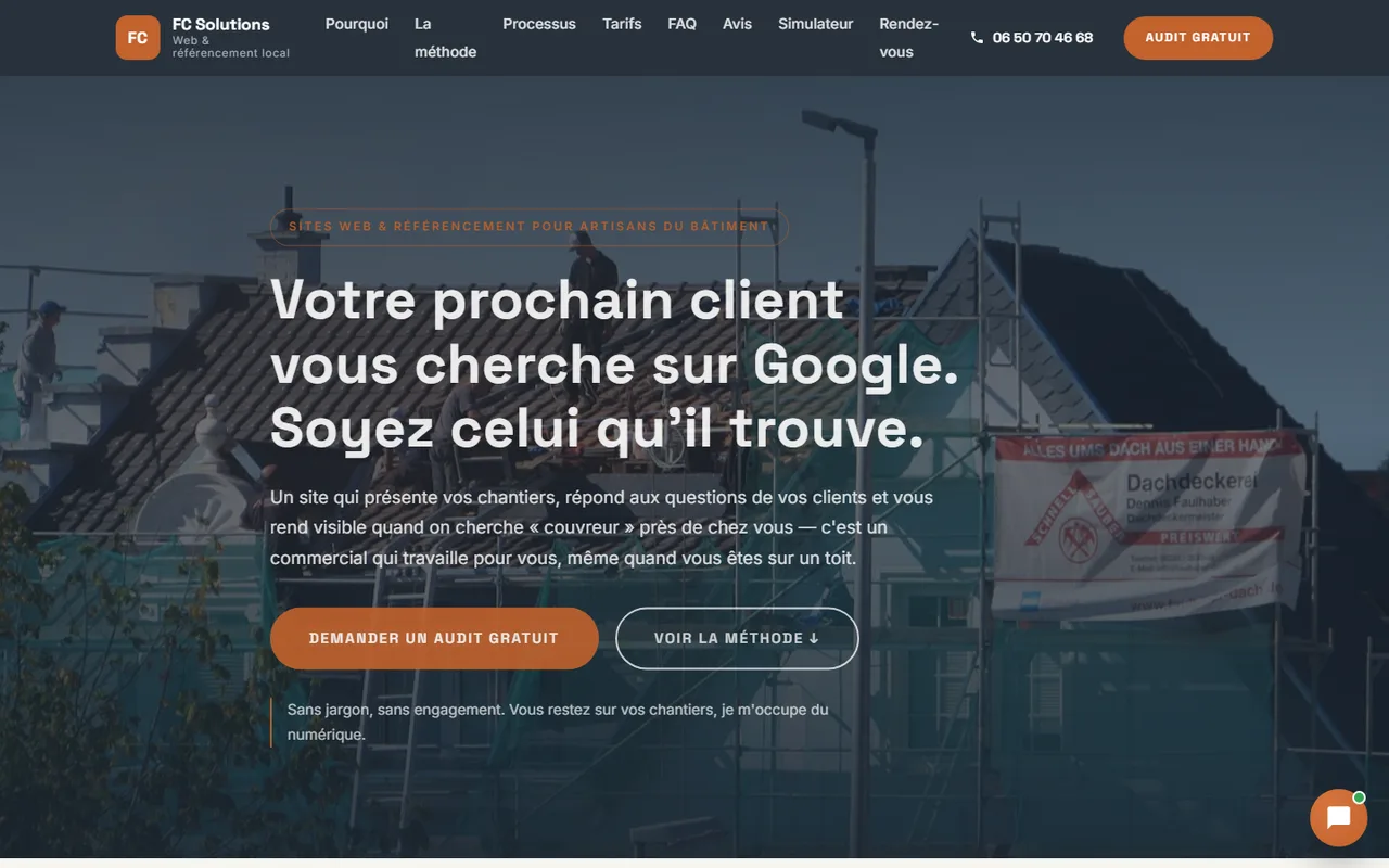 Aperçu de la maquette de site internet pour couvreur