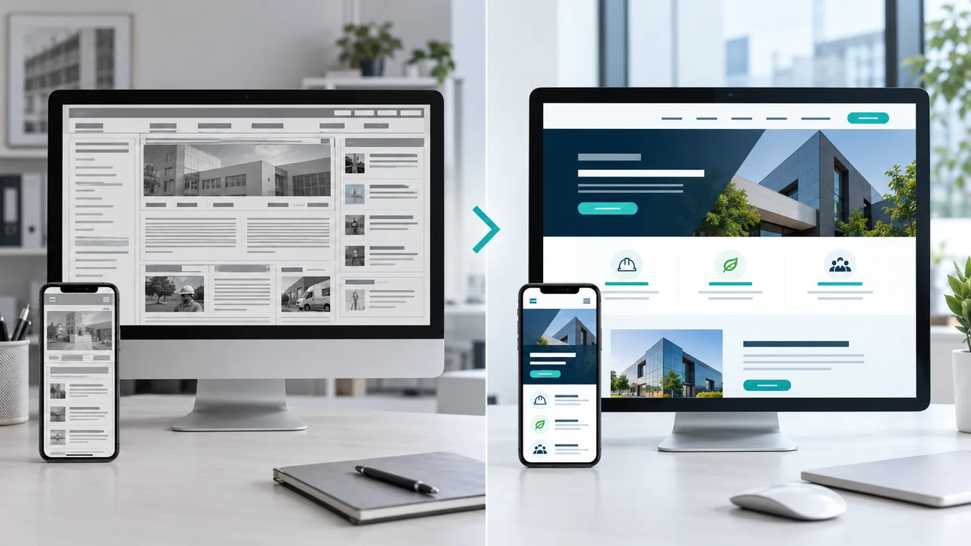 Comparaison entre un ancien site internet encombré et sa refonte claire et responsive.