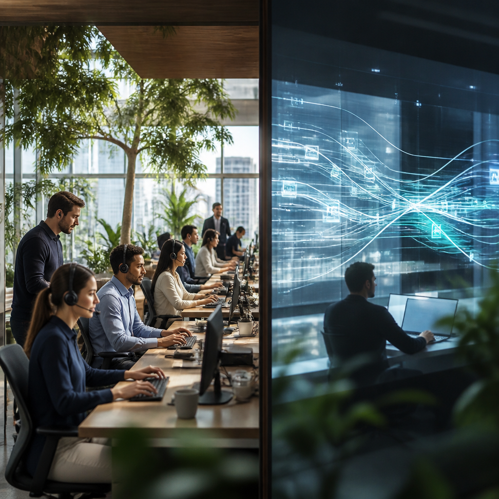 Synergie entre agents IA et humains dans la gestion des appels clients.