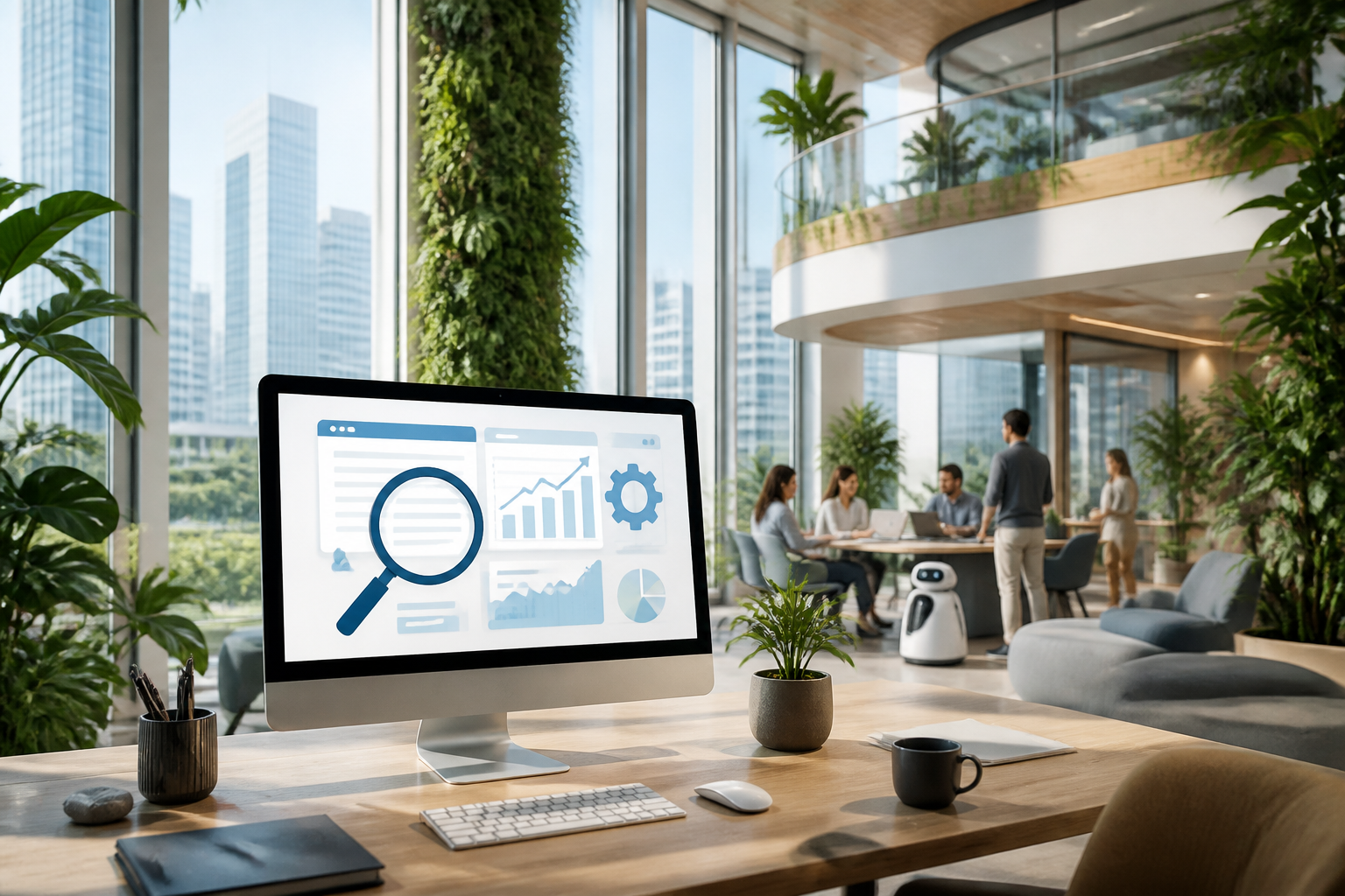 Représentation visuelle d'un audit SEO technique avec des éléments d'analyse numérique sur un écran.