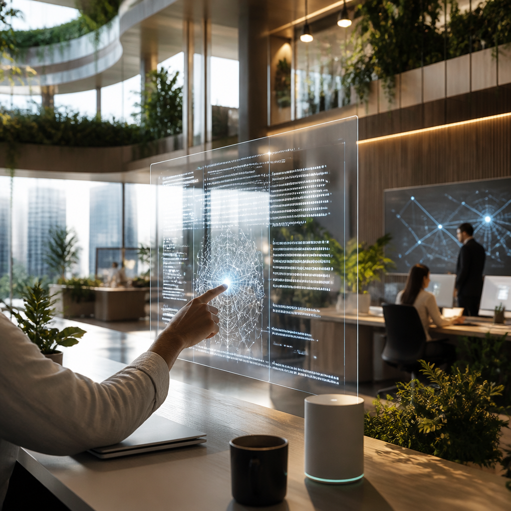 Optimisation de contenu pour les intelligences artificielles : une main humaine guide la structuration d'informations.